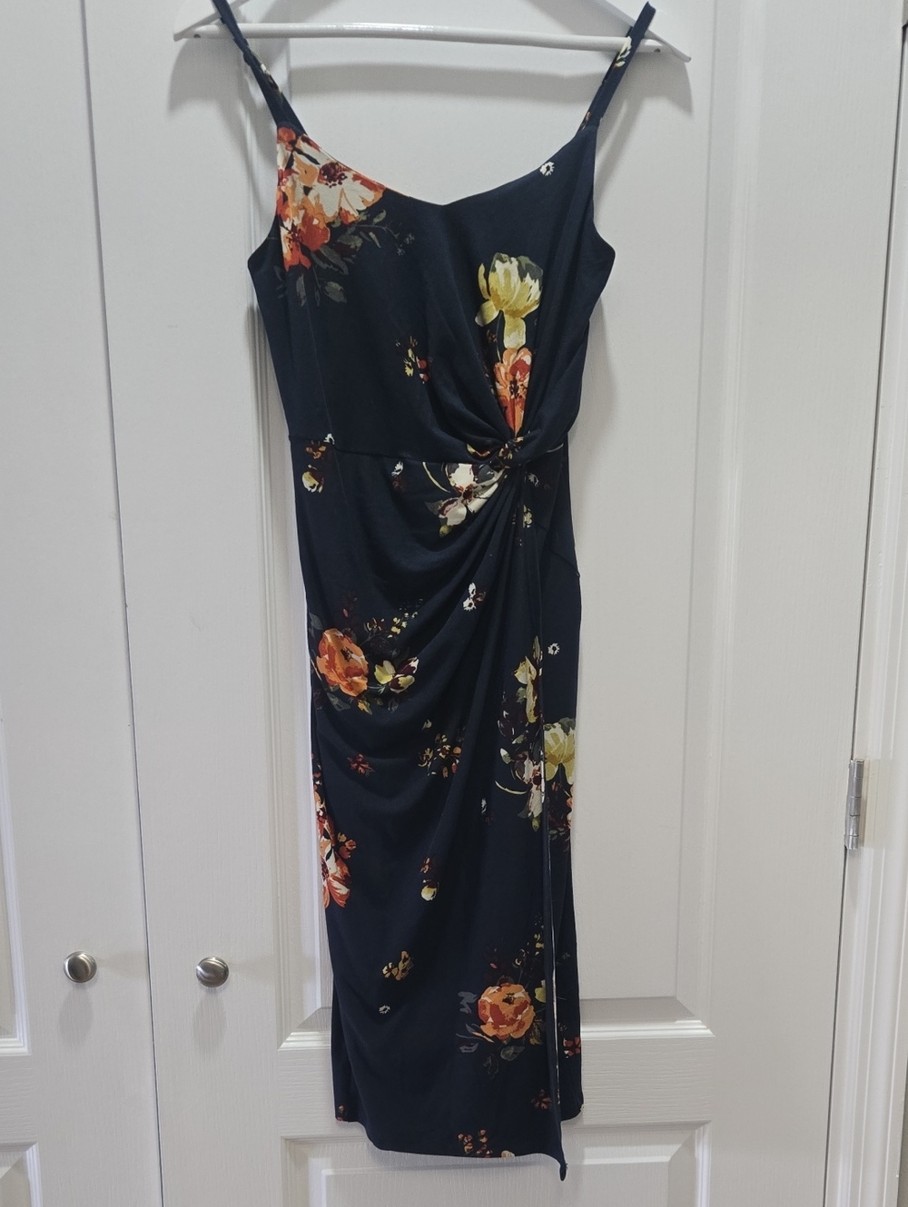 Express Navy Floral Twist-Detail Midi Dress